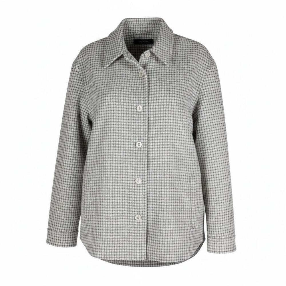 Theory 100% Wool Check Pattern Shirt Jacket White Gray Size S